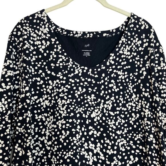 J Jill Womens Forward Seam Tee Size XL Navy Blue White Dots Knit Top - Picture 2 of 6